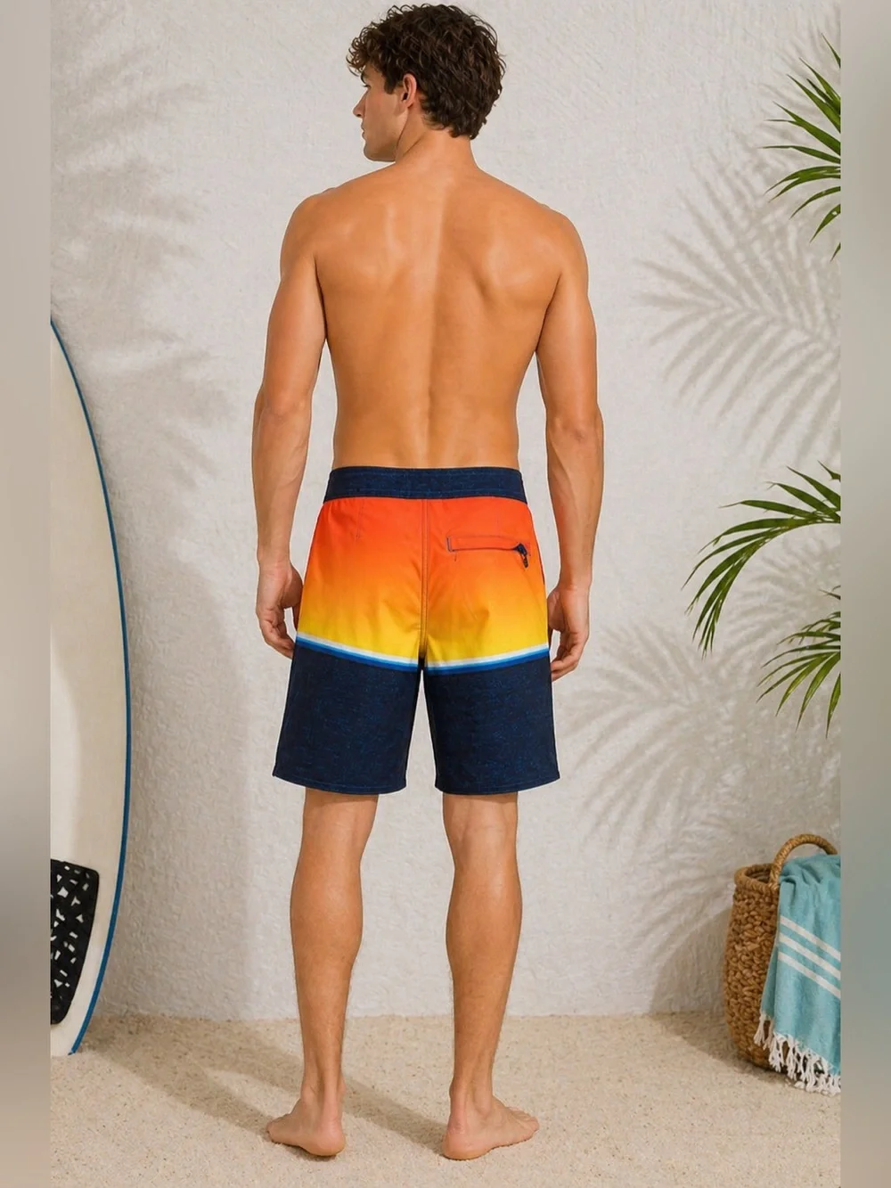 Ron Jon Boys Youth Size 25 Orange Sunset Colorblock Surf Board Shorts Swim